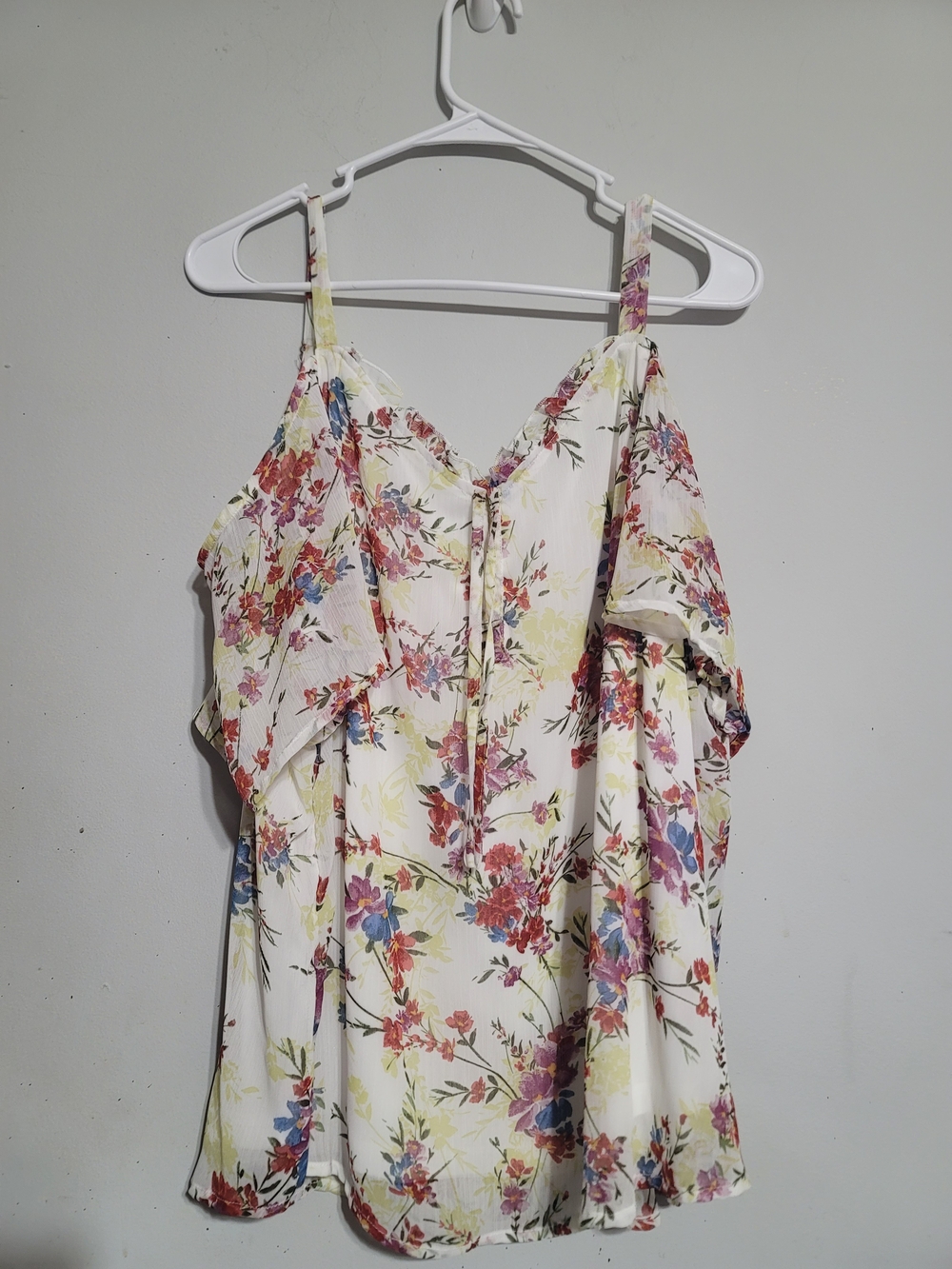Maurices Women's Tank Top Floral Off Shoulder Ivory Cream Plus 0X Cottage 1X